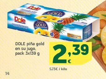 HiperDino Dole piña gold en su jugo, pack 3x139 g oferta
