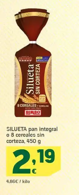HiperDino Silueta pan integral o 8 cereales sin corteza, 450 g oferta