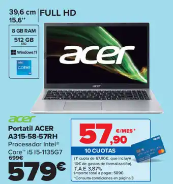 Carrefour acer Portatil A315-58-57RH Procesador Intel® Core ™ i5 I5-1135G7 oferta