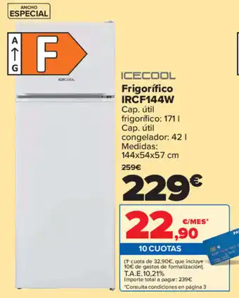 Carrefour Icecool Frigorífico IRCF144W 144 x 54 x 57 cm oferta