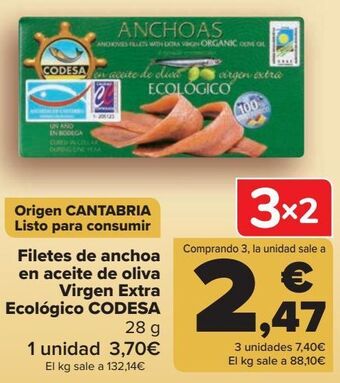 Carrefour Filetes de anchoa en aceite de oliva virgen extra ecológico codesa oferta