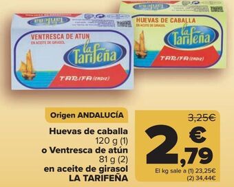 Carrefour Huevas de caballa o ventresca de atún, en aceite de girasol la tarifeña oferta
