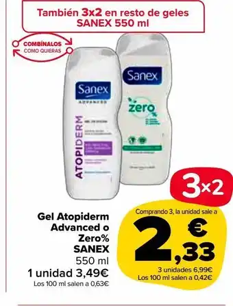 Carrefour Market Gel atopiderm advanced o zero% sanex 550 ml oferta