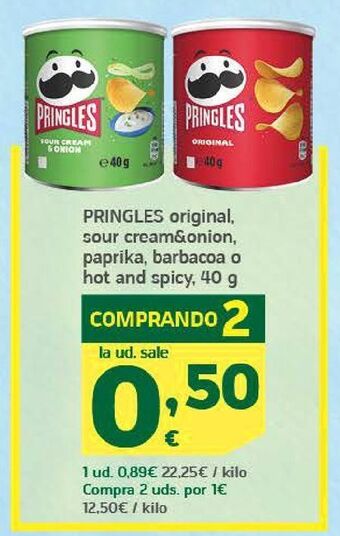 HiperDino Pringles original, sour cream&onion, paprika, barbacoa o hot and spicy, 40 g oferta