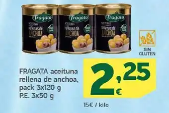HiperDino Fragata aceitunas rellenas de anchoa, pack 3x120 g oferta