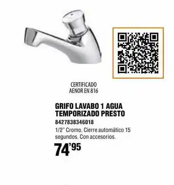 Optimus Grifo Lavabo 1 Agua Temporizado Presto oferta