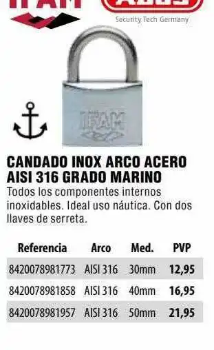 Optimus Candado Inox Arco Acero Aisi 316 Grado Marino oferta