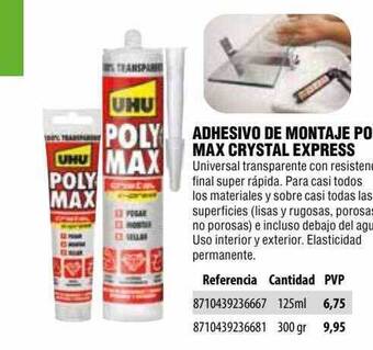 Optimus Adhesivo De Montaje Poly Max Crystal Express oferta