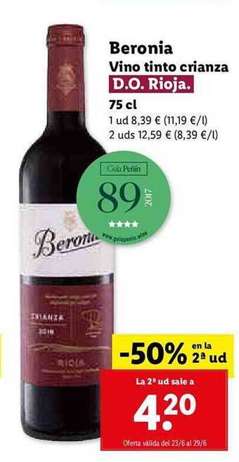 Lidl Beronia Vino Tinto Crianza D.o. Rioja oferta