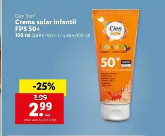Lidl Cien Sun Crema Solar Infantil Fps 50+ oferta