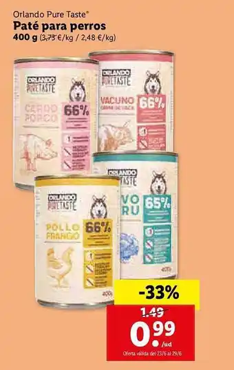 Lidl Orlando Pure Taste Paté Para Perros oferta