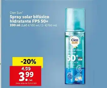 Lidl Cien Sun Spray Solar Bifásico Hidratante Fps 50+ oferta