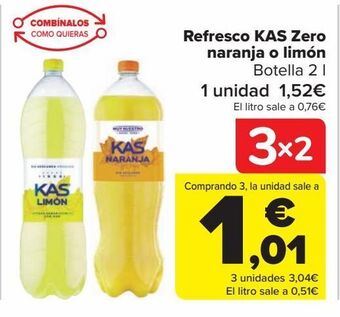 Carrefour Refresco kas zero naranja o limón oferta