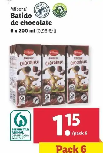 Lidl Batido de chocolate milbona oferta