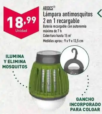 ALDI Ardes Lámpara Antimosquitos 2 En 1 Recargable oferta