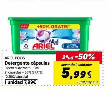 Hiper Usera 2a Ud -50% Ariel Pods Detergente Cápsulas oferta