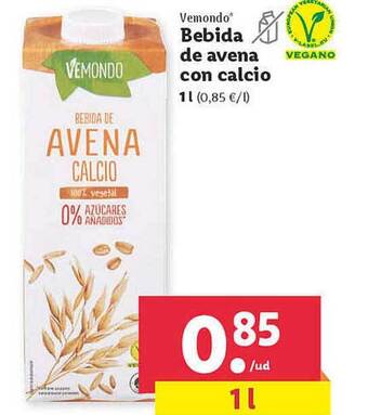 Lidl Vemondo Bebida De Avena Con Calcio oferta