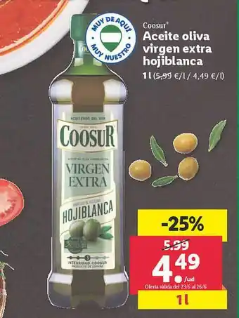 Lidl Coosur Aceite Oliva Virgen Extra Hojiblanca oferta