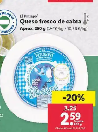 Lidl El Pinsapo Queso Fresco De Cabra oferta
