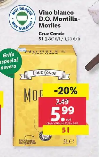 Lidl Vino Blanco D.o. Montilla-moriles Cruz Conde oferta