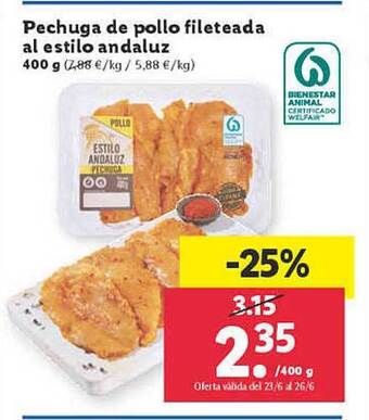 Lidl Pechuga De Pollo Fileteada Al Estilo Andaluz oferta