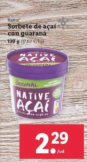 Lidl Native Sorbete De Açai Con Guaraná oferta