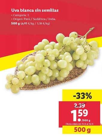 Lidl Uva Blanca Sin Semillas oferta