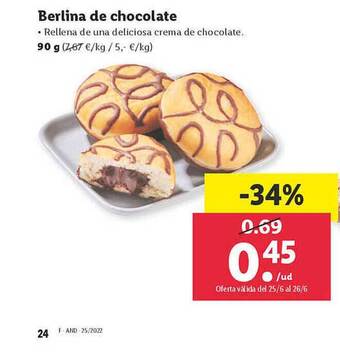 Lidl Berlina De Chocolate oferta