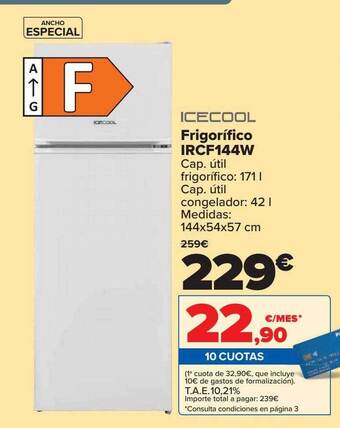 Carrefour Icecool Frigorífico Ircf144w oferta