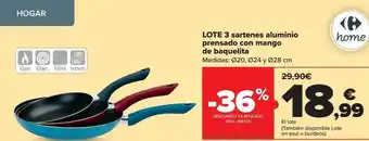 Carrefour Lote 3 Sartenes Aluminio Prensado Con Mango De Baquelita oferta