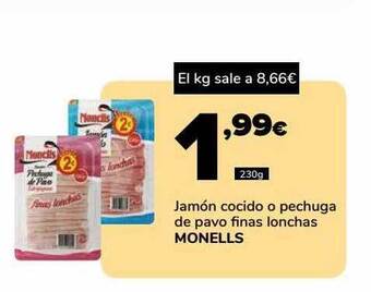 Supeco Jamón Cocido O Pechuga De Pavo Finas Lonchas Monells oferta