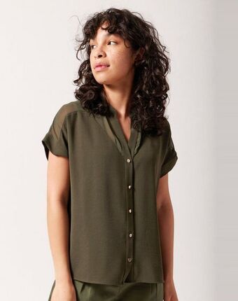 Naf Naf Camisa manga corta color khaki oferta