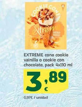 HiperDino Extreme Cono Cookie Vainilla O Cookie Con Chocolate oferta