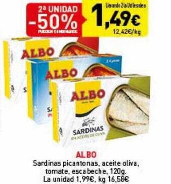 Hiperber 2a Unidad -50% Albo Sardinas Picantonas Aceite Oliva Tomate Escabeche oferta