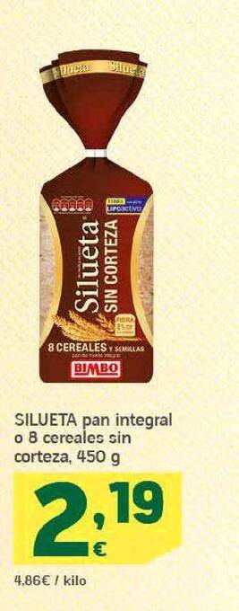 HiperDino Silueta Pan Integral O 8 Cereales Sin Corteza oferta