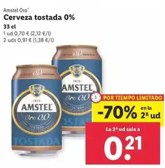 Lidl Amstel Oro Cerveza Tostada 0% oferta