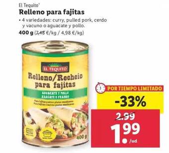 Lidl El Tequito Relleno Para Fajitas oferta