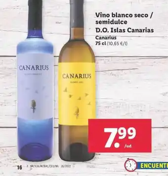 Lidl Vino Blanco Seco Semidulce D.o. Islas Canarias oferta