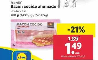 Lidl Realvalle Bacón Cocido Ahumado oferta