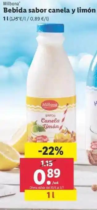 Lidl Milbona Bebida Sabor Canela Y Limón oferta