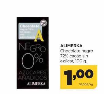 Alimerka Alimerka Chocolate Negro 72% Cacao Sin Azúcar oferta