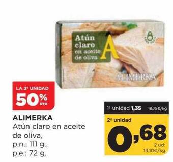 Alimerka La 2a Unidad 50% Dto Alimerka Atún Claro En Aceite De Oliva oferta