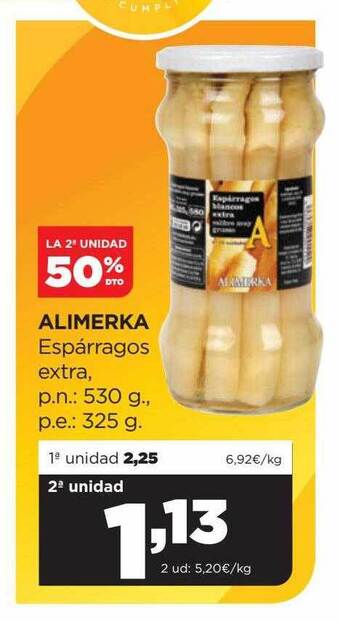 Alimerka La 2a Unidad 50% Dto Alimerka Espárragos Extra oferta