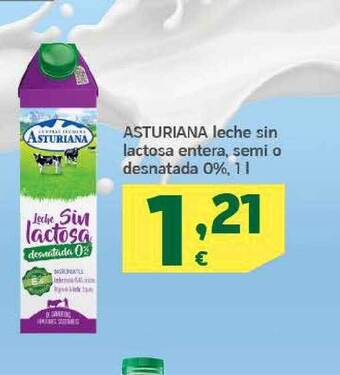 HiperDino Asturiana Leche Sin Lactosa Entera Semi O Desnatada 0% oferta