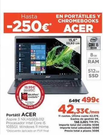 El Corte Inglés Portátil Acer oferta
