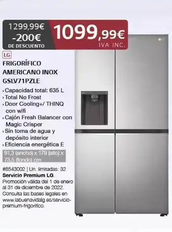 Costco Lg Frigorífico Americano Inox Gslv71pzle oferta