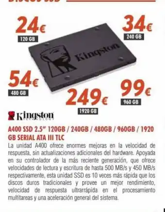 Zbitt Kingston A400 SSD 2,5" 120GB / 240 GB / 480 GB / 960 GB / 1920 GB Serial ATA 111 TLC oferta