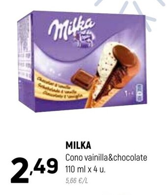 Coviran Milka Cono vainilla &chocolate 110 ml x 4 u oferta