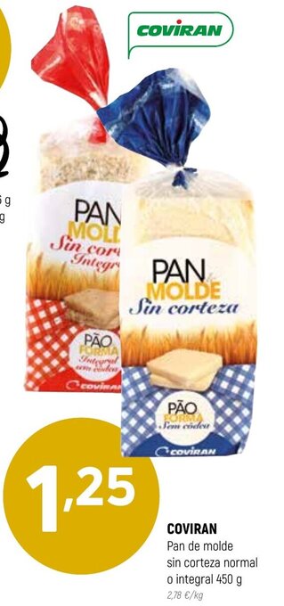 Coviran Coviran Pan de molde sin corteza normal o integral 450 g oferta