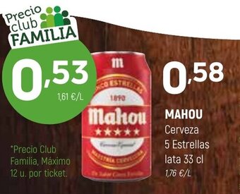 Coviran Mahou Cerveza 5 Estrellas lata 33 cl oferta